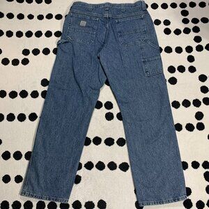 Vintage Y2K Lee Dungarees Carpenter Jeans Mens 34x32 Blue Faded Denim Workwear